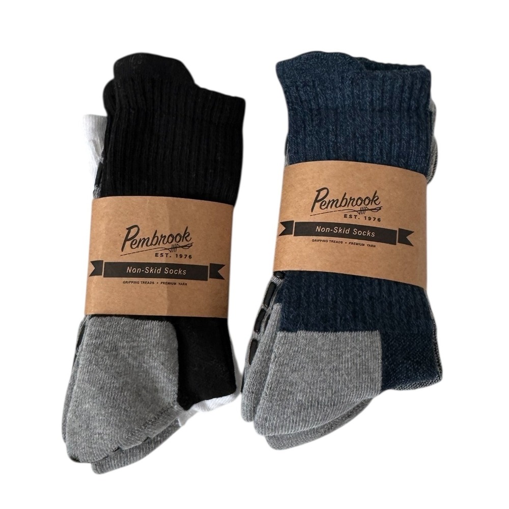 Pembrook Non Skid Crew Socks‎ Men Size S M Gray Black Blue Athletic Comfort